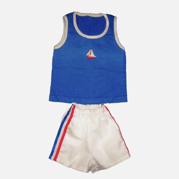 Vintage Wee Willie 70s Boys Outfit 2T Sailboat Tank Top and Shorts Americana - Picture 1 of 2